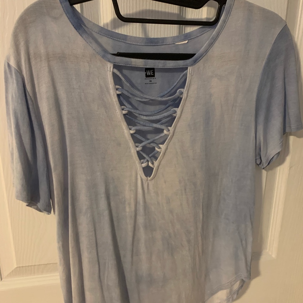 Light blue tye dye criss cross top